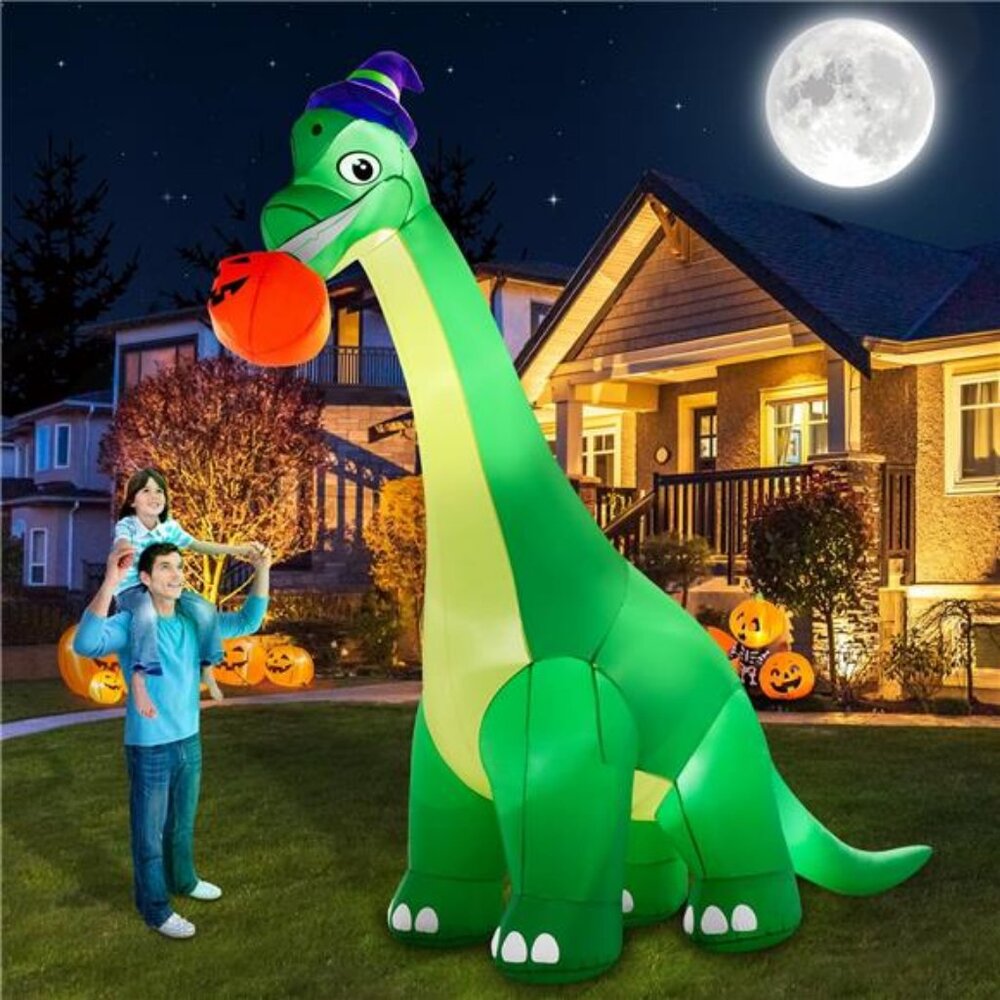 13Ft Giant Halloween Dinosaur Inflatable Decorations, Bite Large Pumpkin